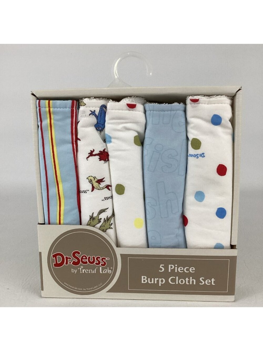 Trend Lab Dr Seuss 5 Piece Burp Cloth Set Baby Cotton New Fish Stripe Polka Dot